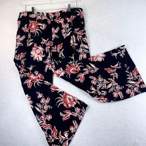 J JILL Womens L Wearever Collection Floral Pull On Pleated Crop Jersey Knit Pant